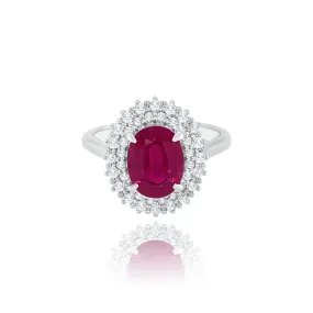 Double Halo Classic Set Diamonds Oval cut Ruby " Daisy " Ring