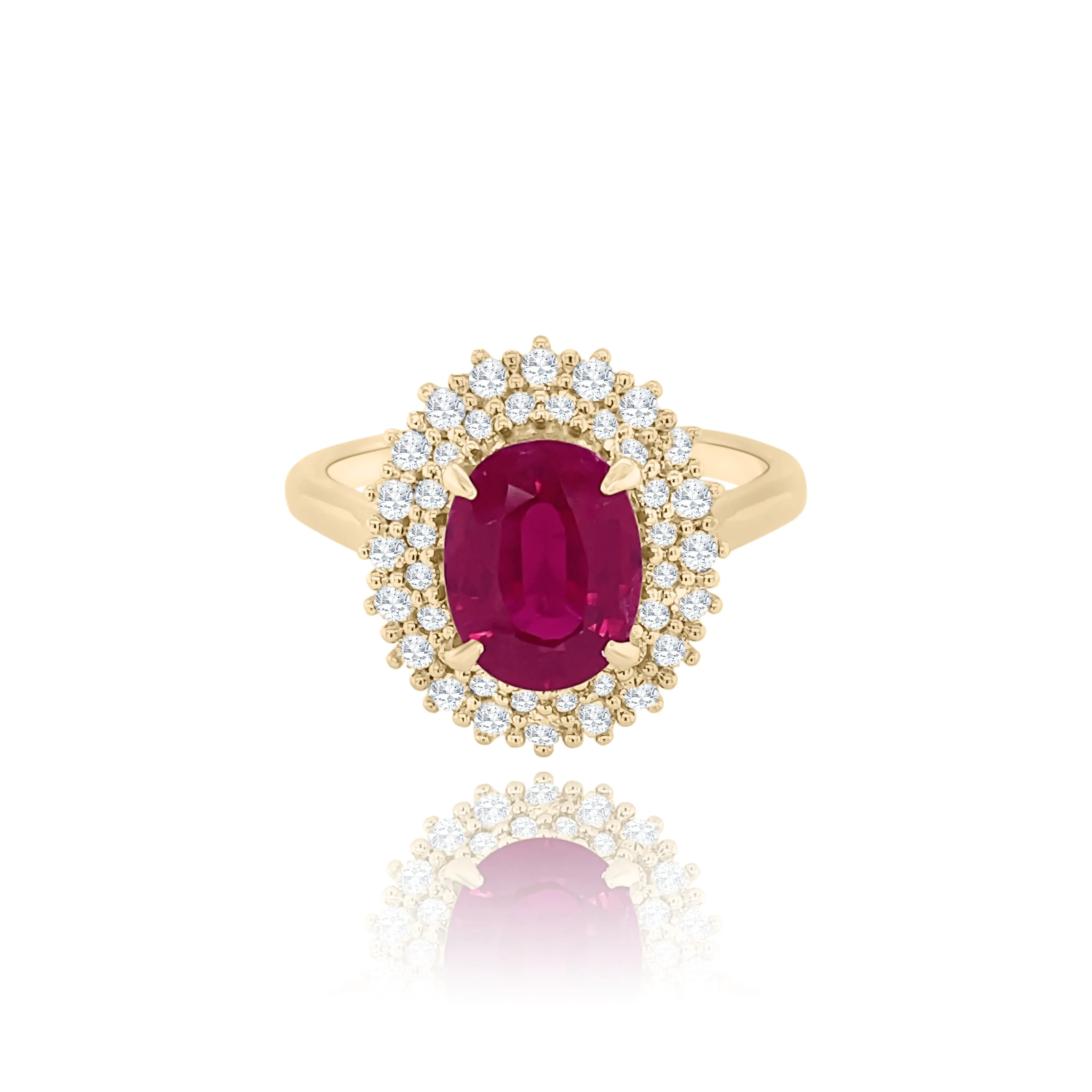 Double Halo Classic Set Diamonds Oval cut Ruby " Daisy " Ring