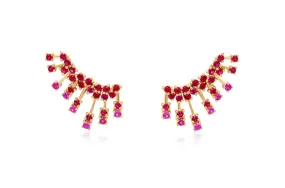 Earrings 14kt Gold Climber Round Rubies Stardusts