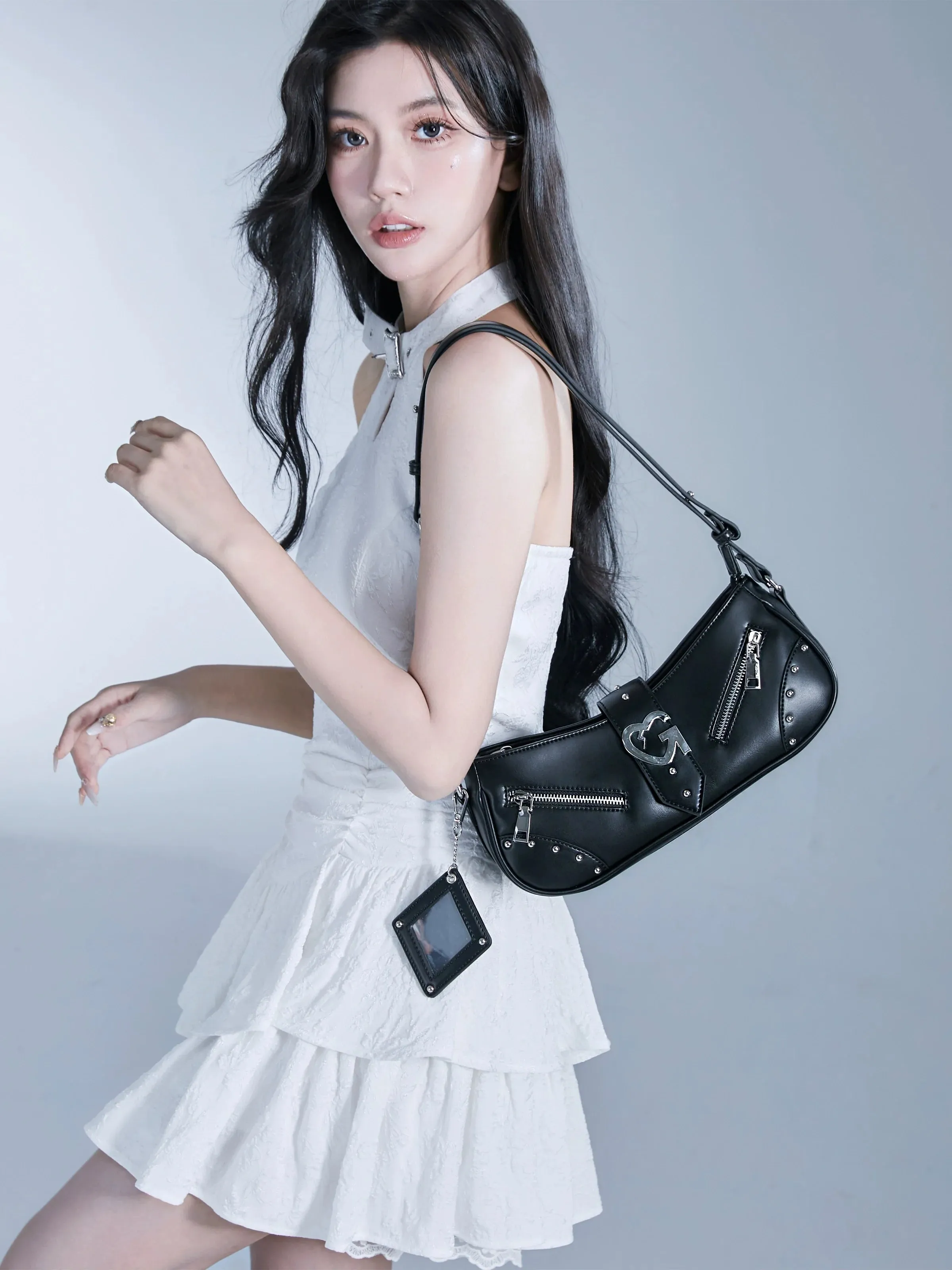Edgy Baguette Shoulder Bag with Chain Strap
