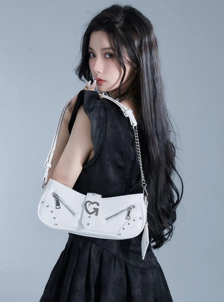 Edgy Baguette Shoulder Bag with Chain Strap
