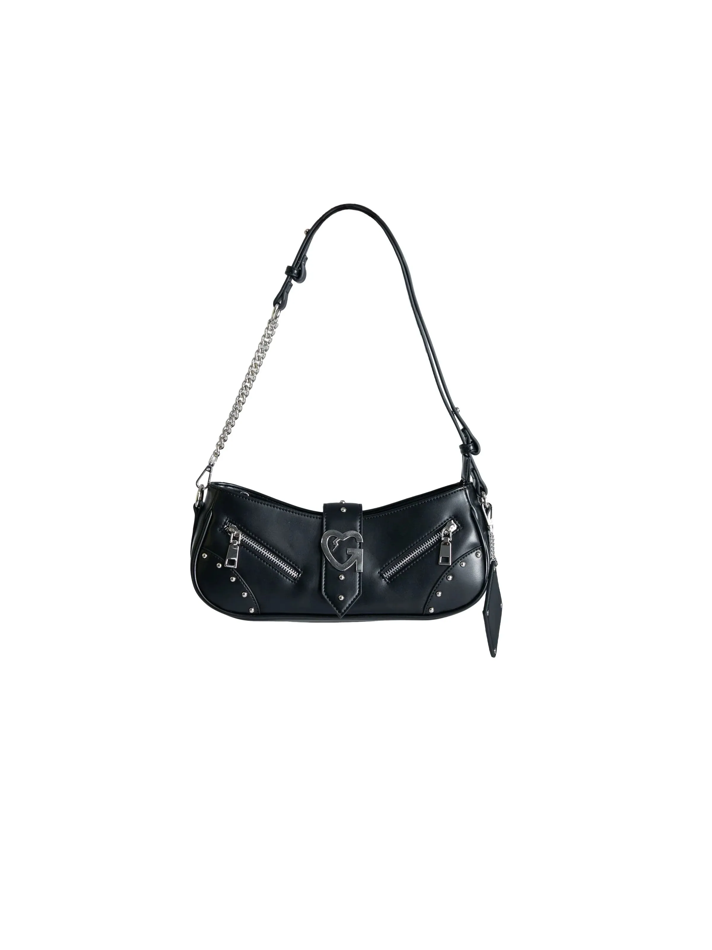 Edgy Baguette Shoulder Bag with Chain Strap