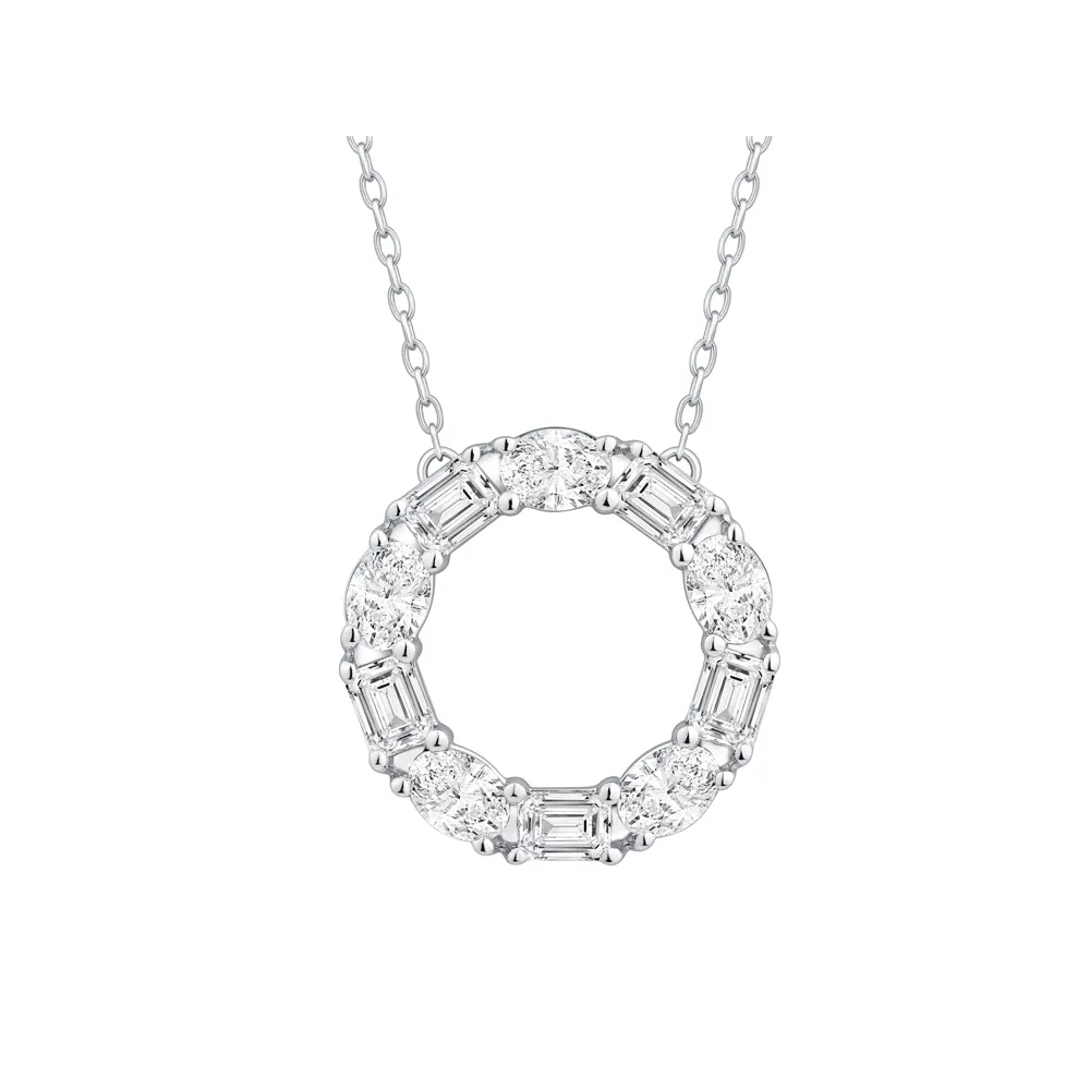 Emerald Cut Circle Necklace with 2.00ct of Laboratory Grown Diamonds in 9ct White Gold