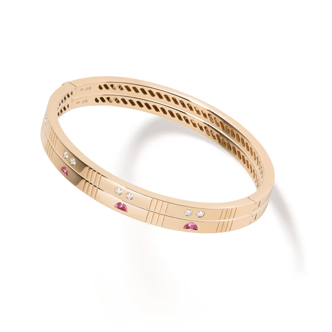 emotey bangle bracelet, pink tourmaline smiles