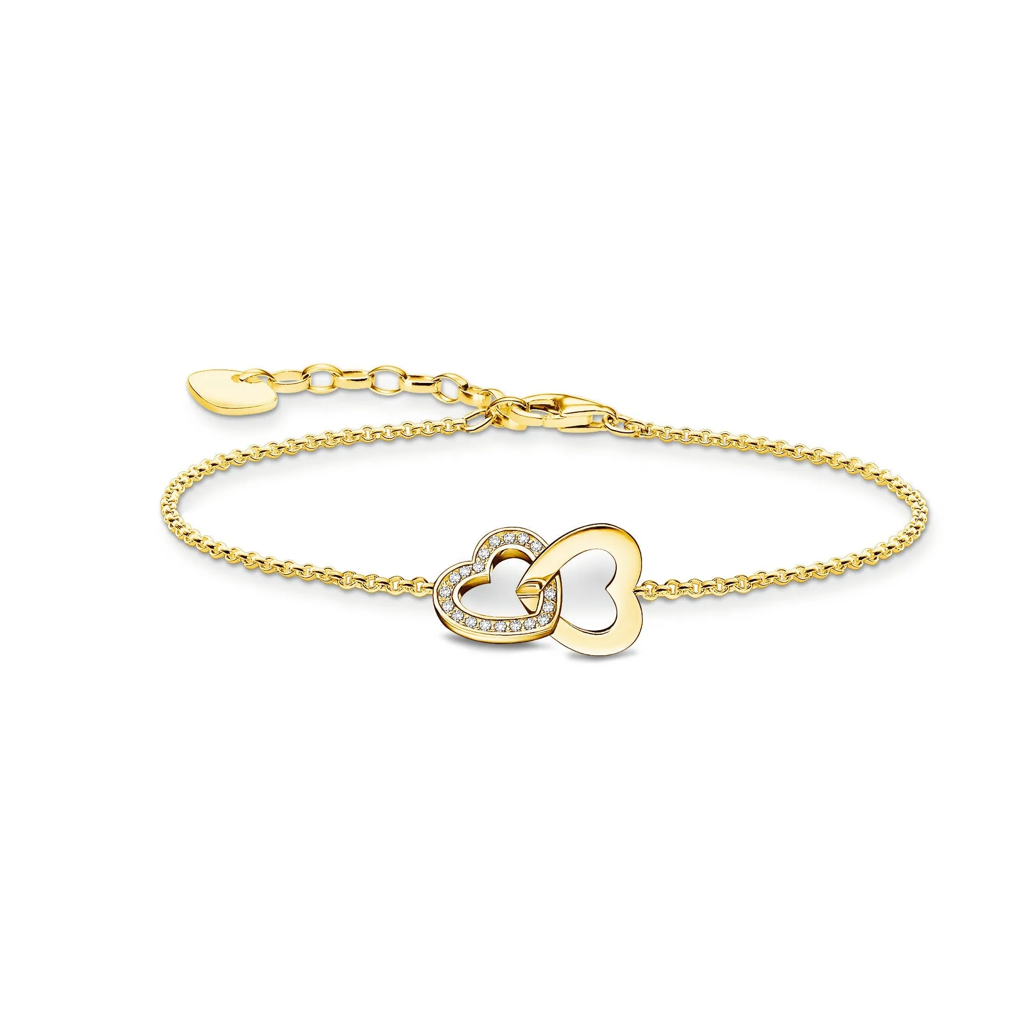 Essentials Sterling Silver Gold Plated Intertwined Hearts With Zirconia Bracelet A2163-414-14-L19V