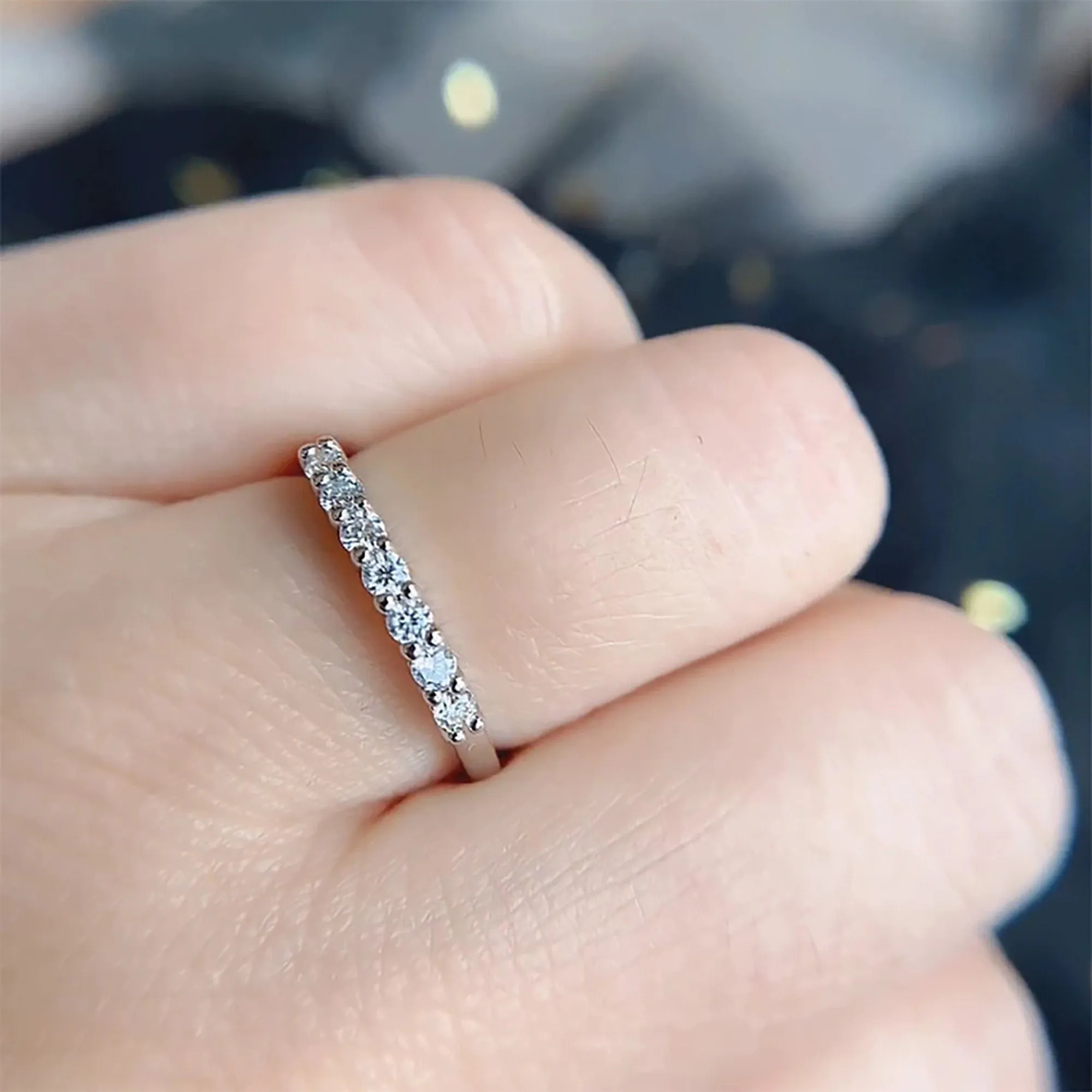 Exquisite White Topaz and Moissanite Gemstone Band Ring
