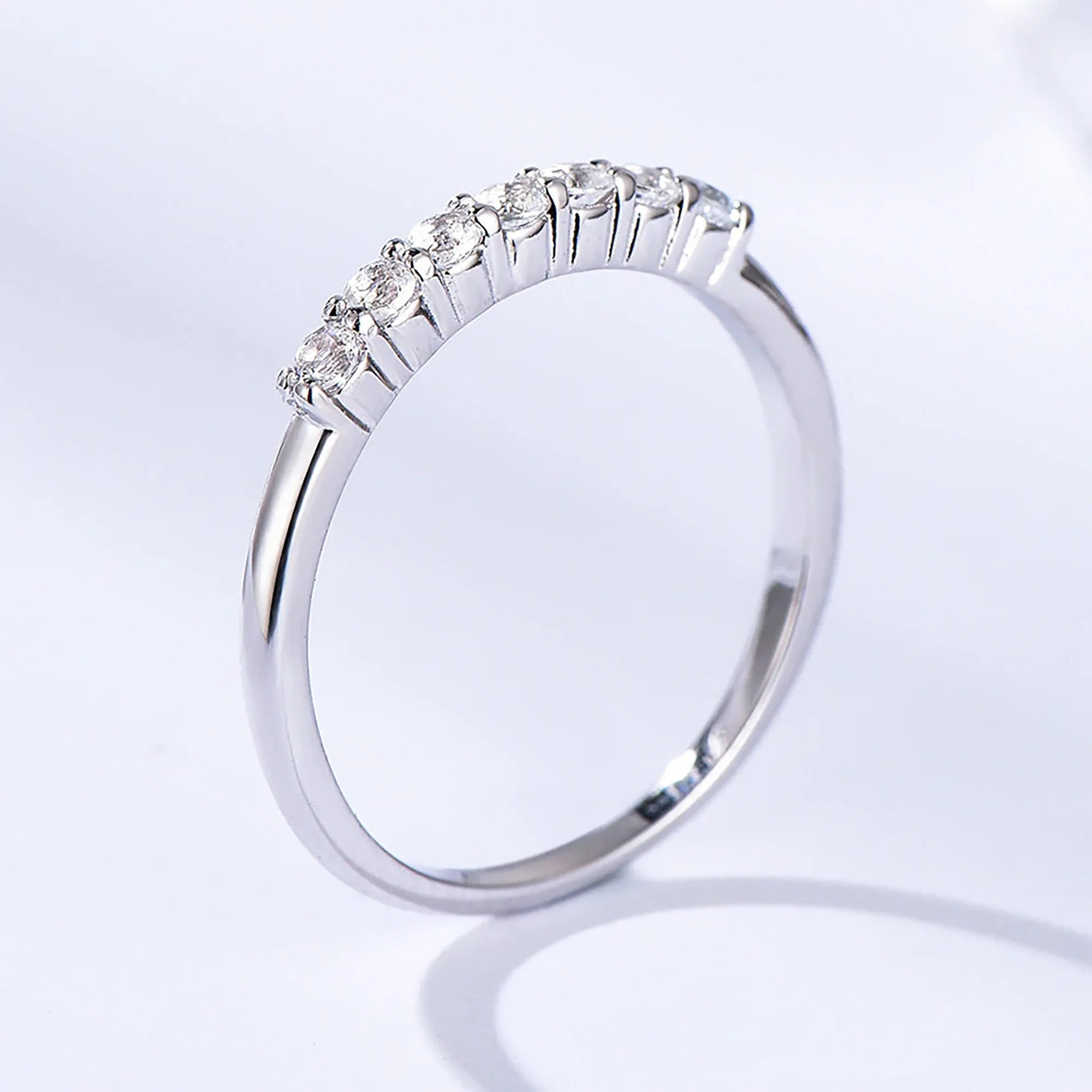 Exquisite White Topaz and Moissanite Gemstone Band Ring