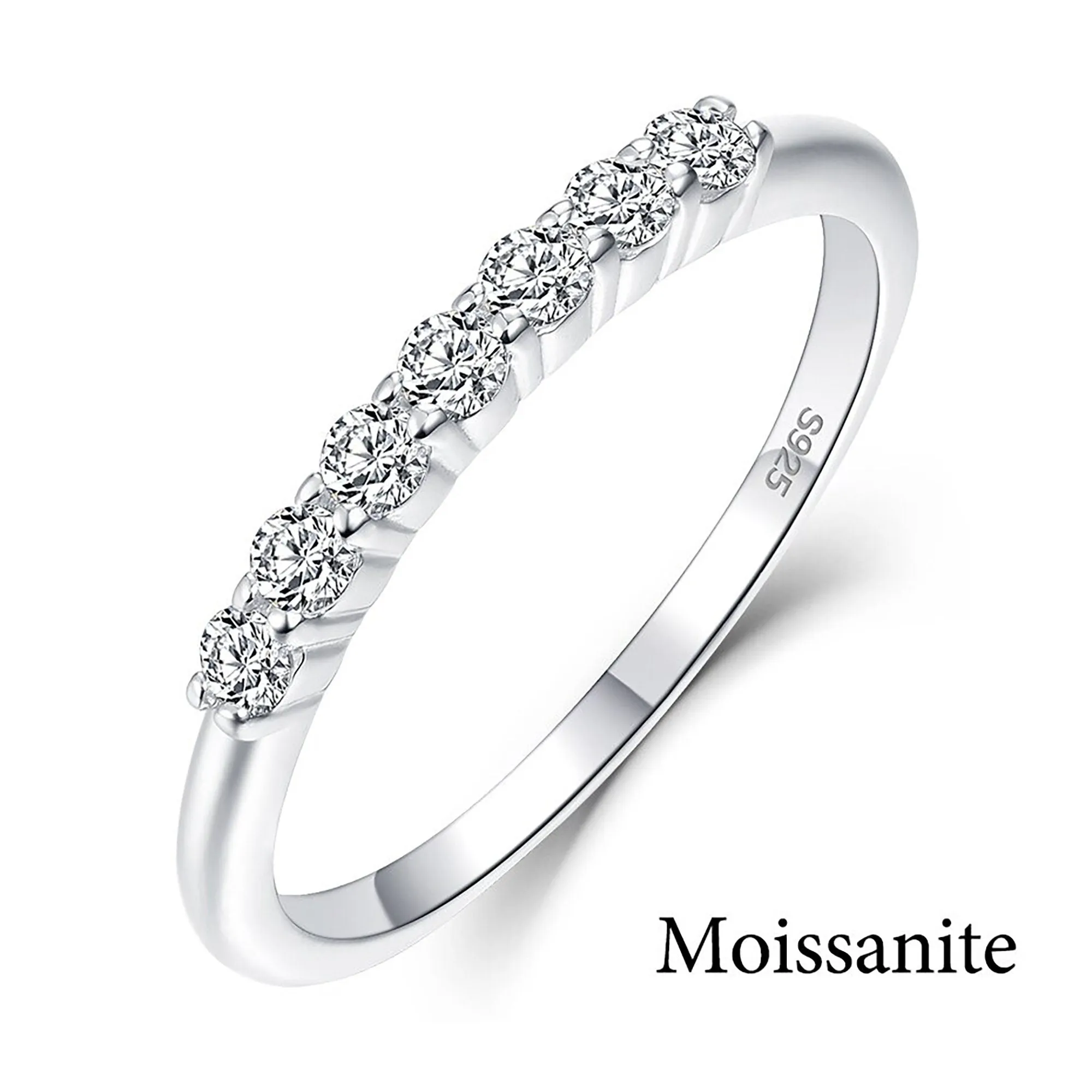 Exquisite White Topaz and Moissanite Gemstone Band Ring