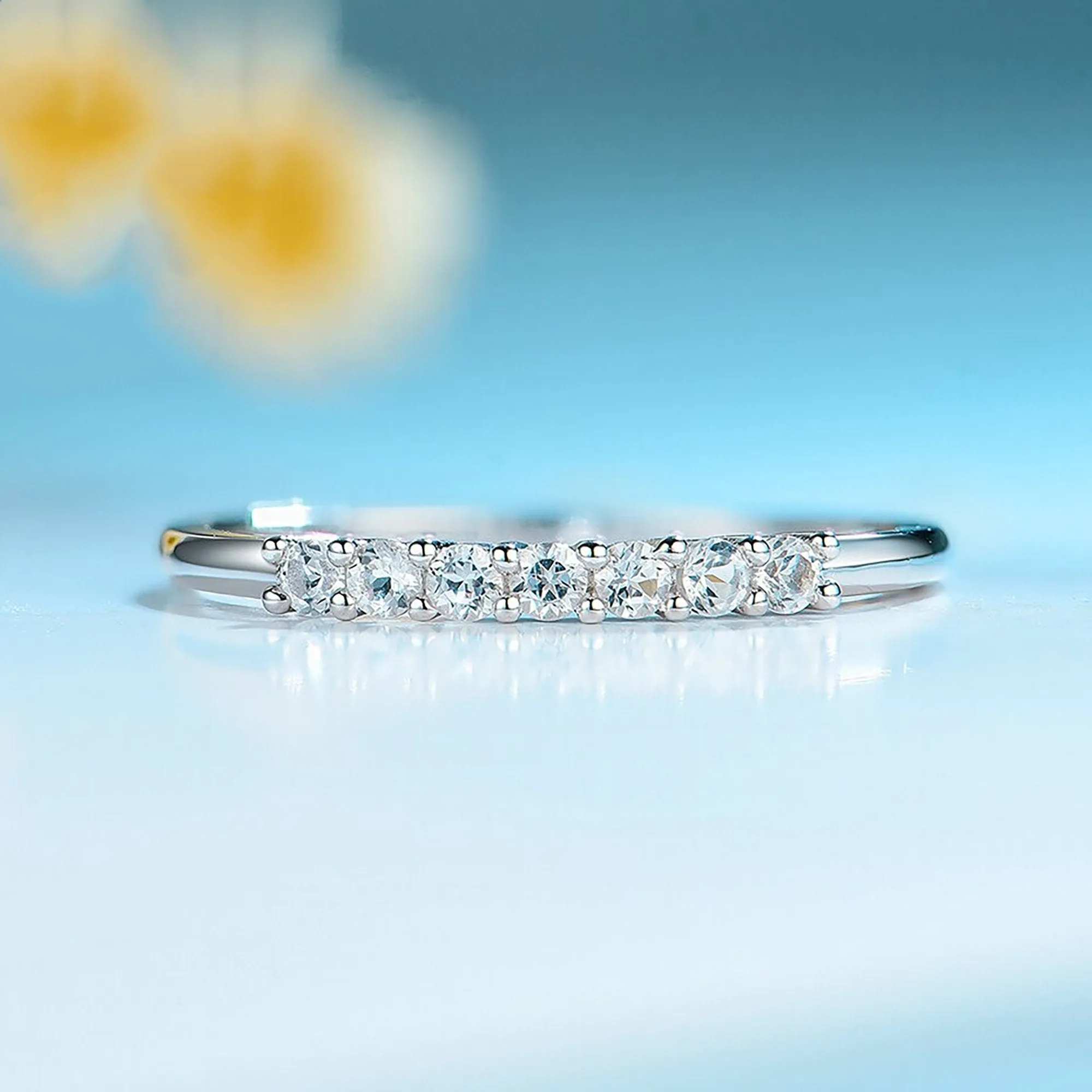 Exquisite White Topaz and Moissanite Gemstone Band Ring