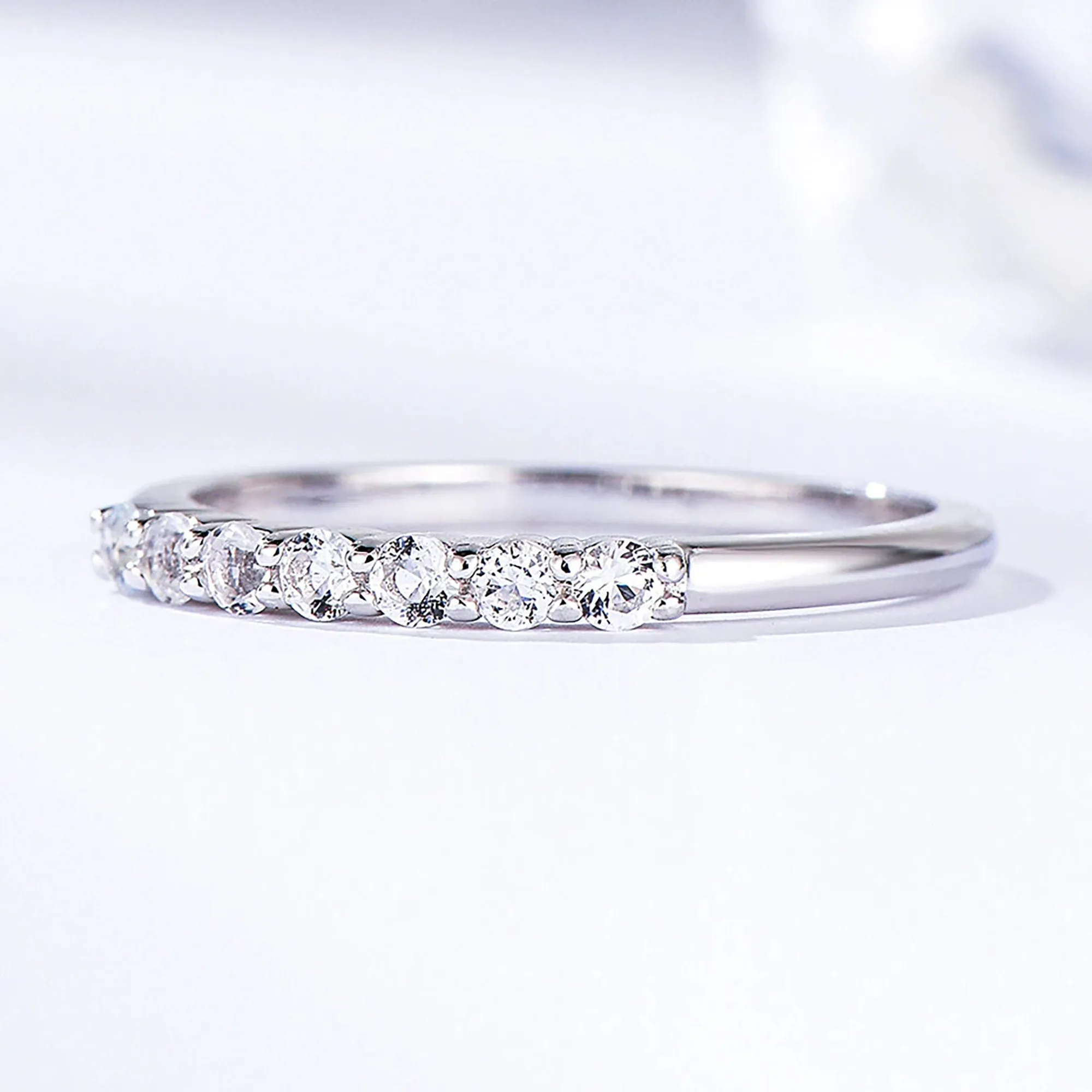 Exquisite White Topaz and Moissanite Gemstone Band Ring