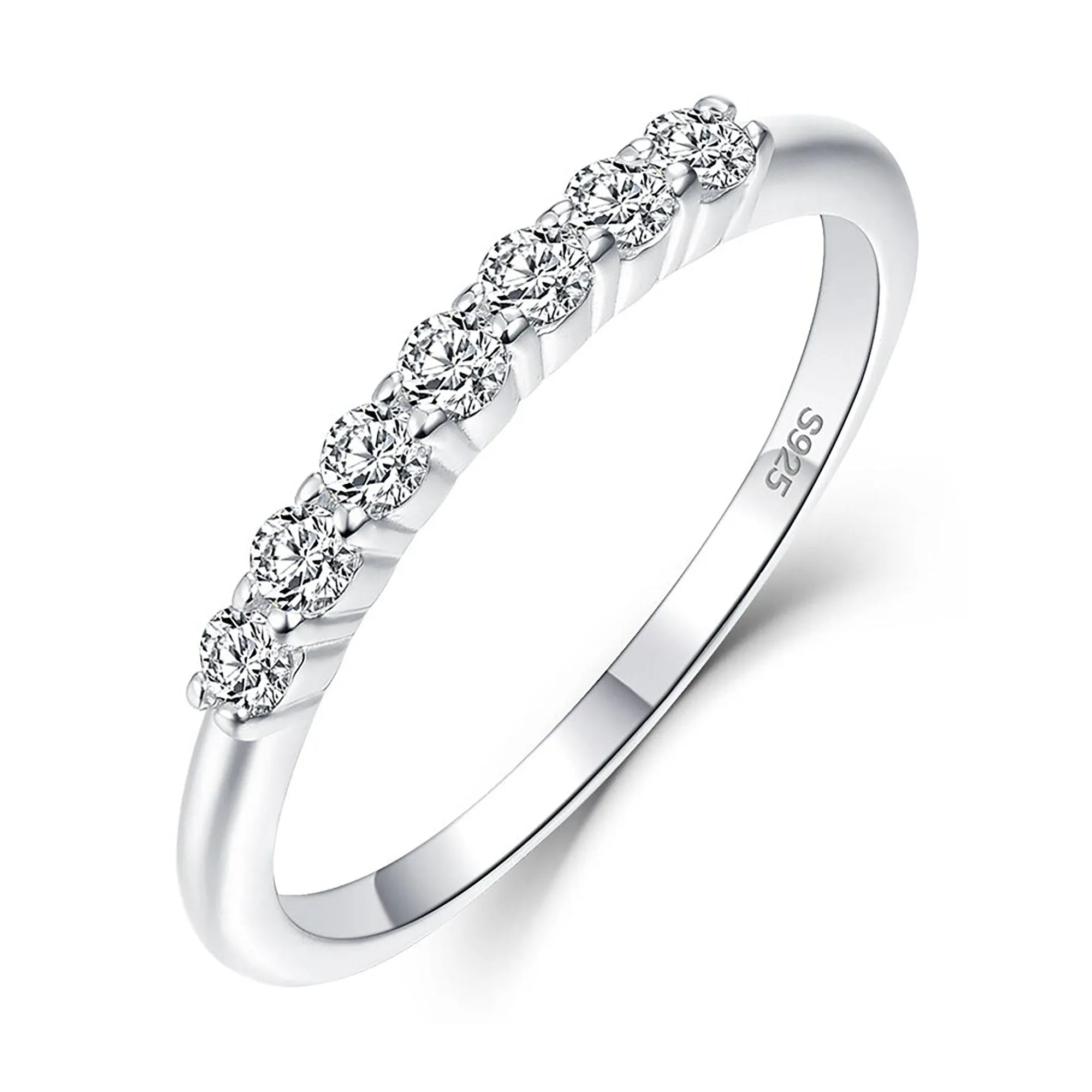 Exquisite White Topaz and Moissanite Gemstone Band Ring