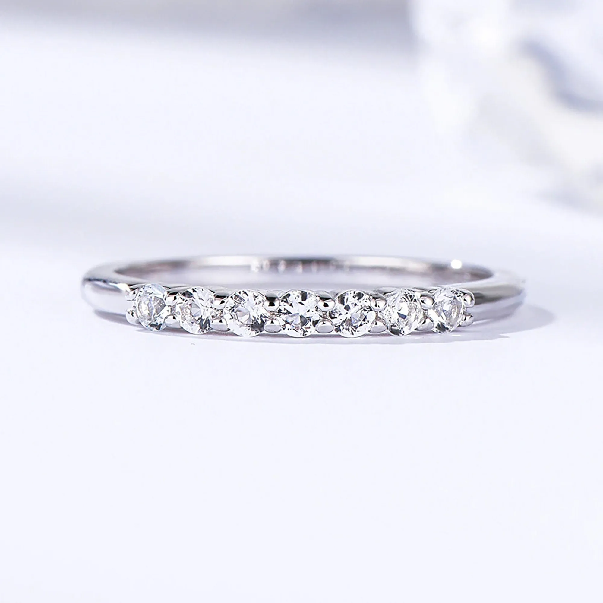 Exquisite White Topaz and Moissanite Gemstone Band Ring