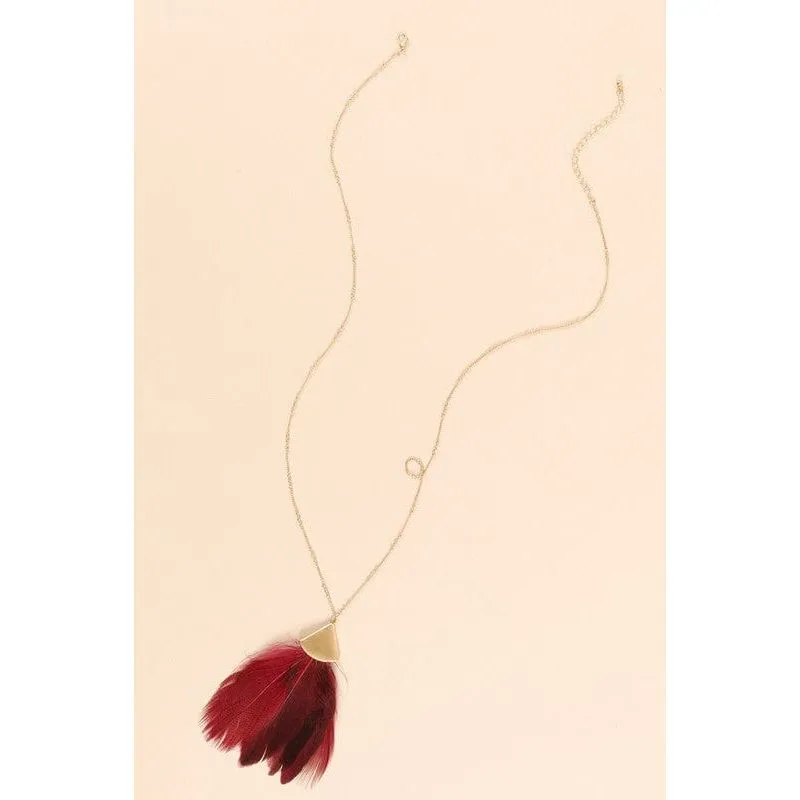 Feather Metal Pendant Long Necklace