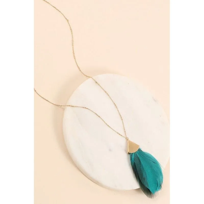 Feather Metal Pendant Long Necklace