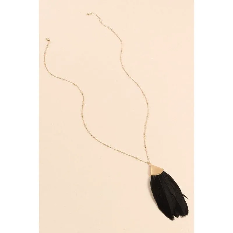 Feather Metal Pendant Long Necklace