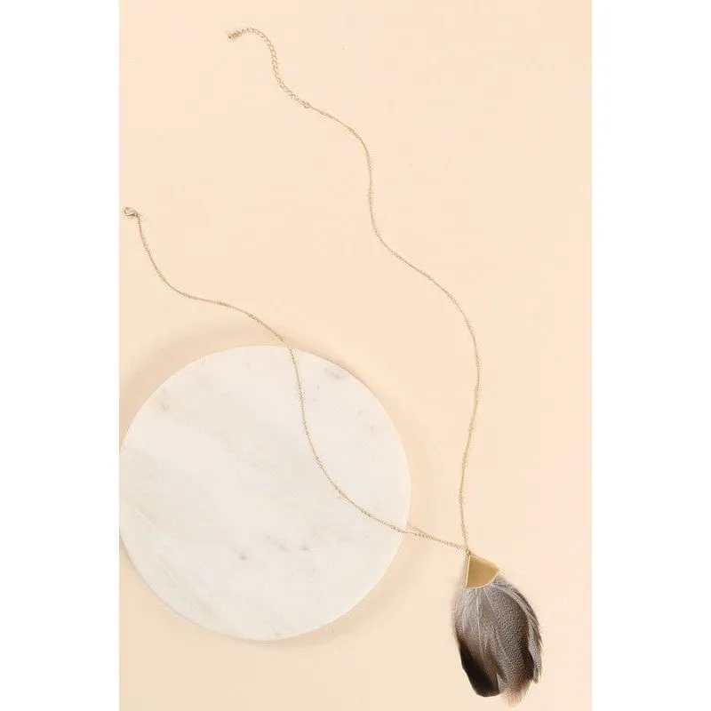 Feather Metal Pendant Long Necklace