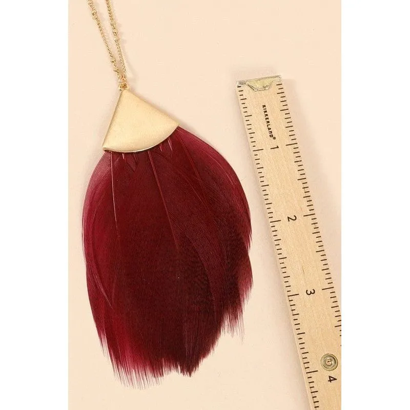Feather Metal Pendant Long Necklace
