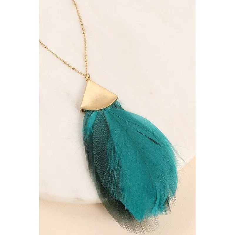 Feather Metal Pendant Long Necklace