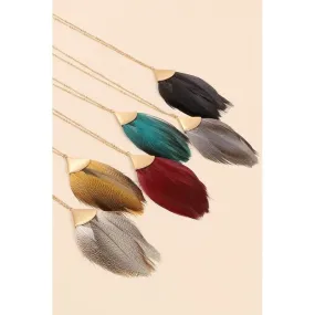 Feather Metal Pendant Long Necklace