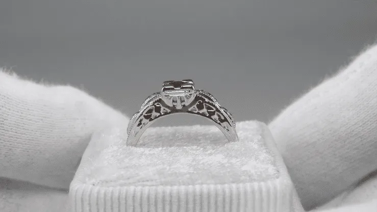 Filigree Engraved Art Deco Ruby Ring in 14 Karat White Gold