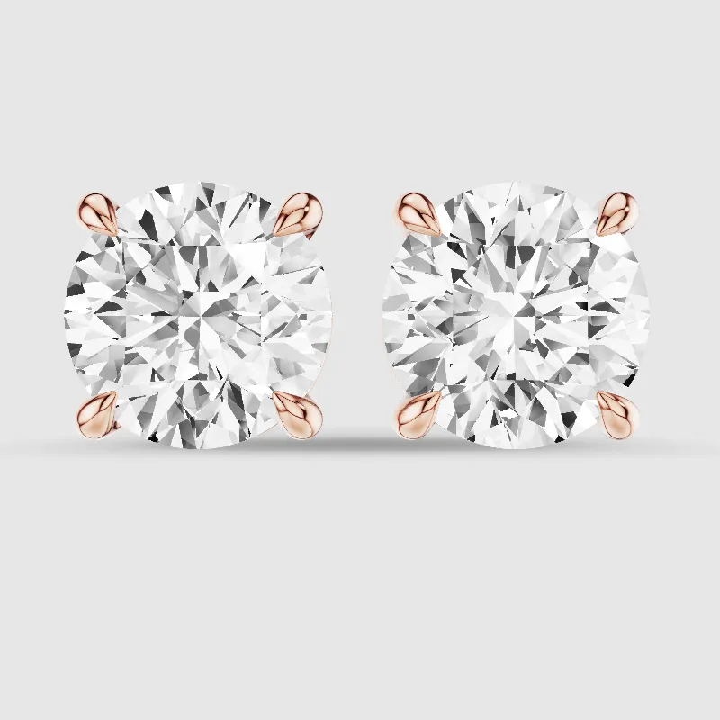 Four-Prong Solitaire Lab Grown Diamond Studs-Round