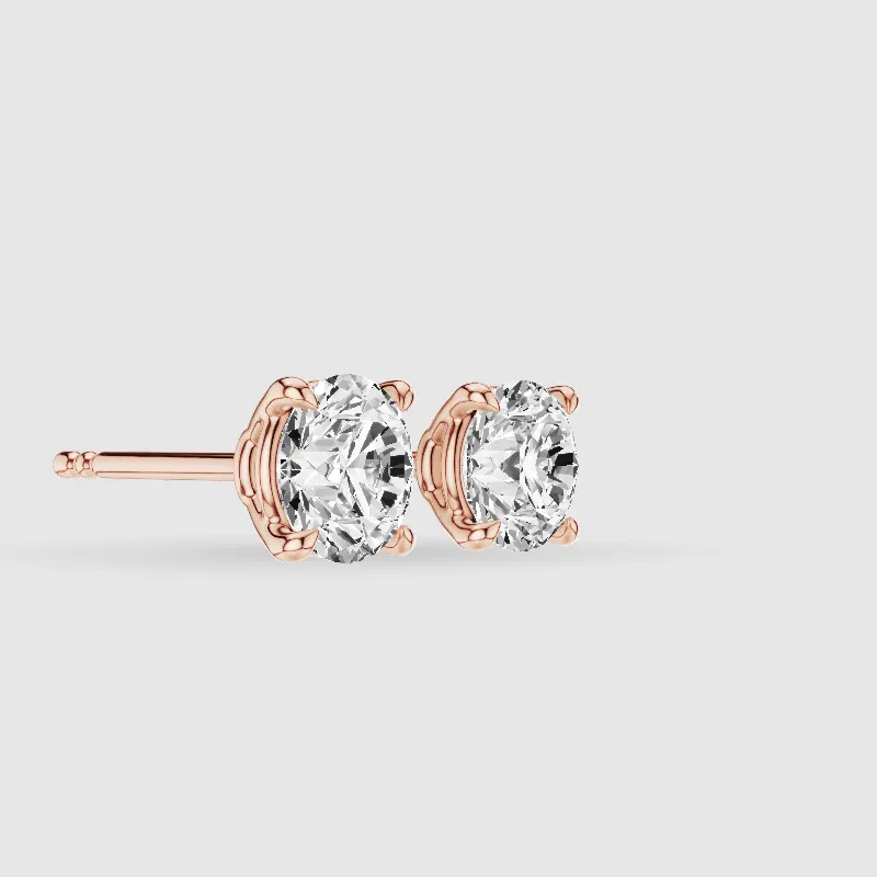 Four-Prong Solitaire Lab Grown Diamond Studs-Round