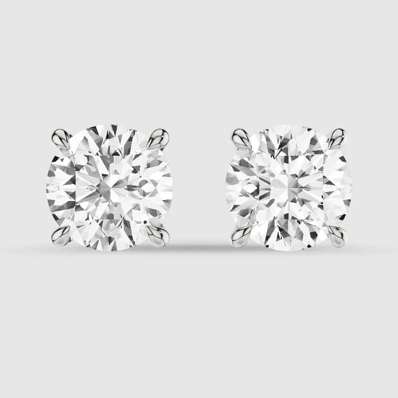 Four-Prong Solitaire Lab Grown Diamond Studs-Round