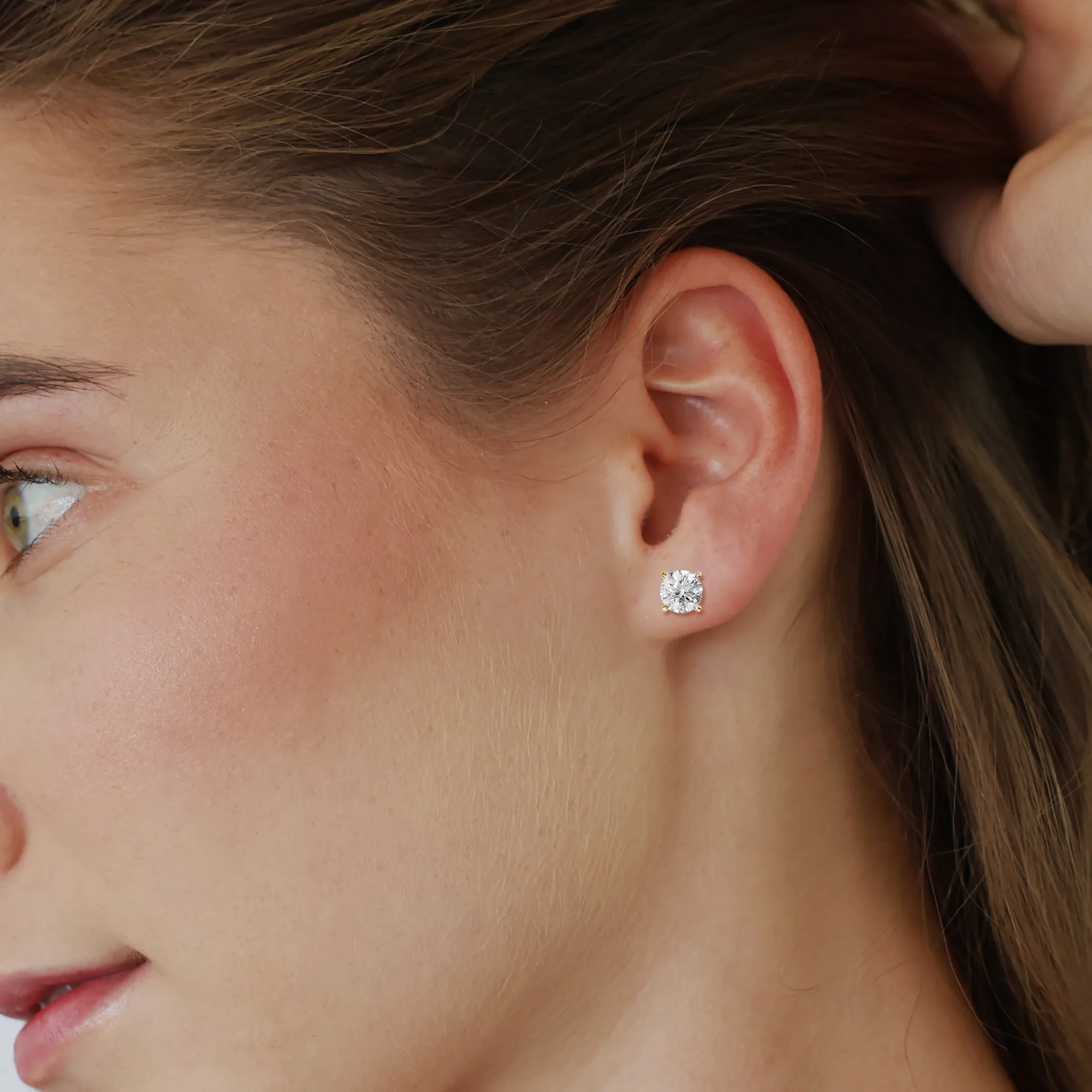 Four-Prong Solitaire Lab Grown Diamond Studs-Round