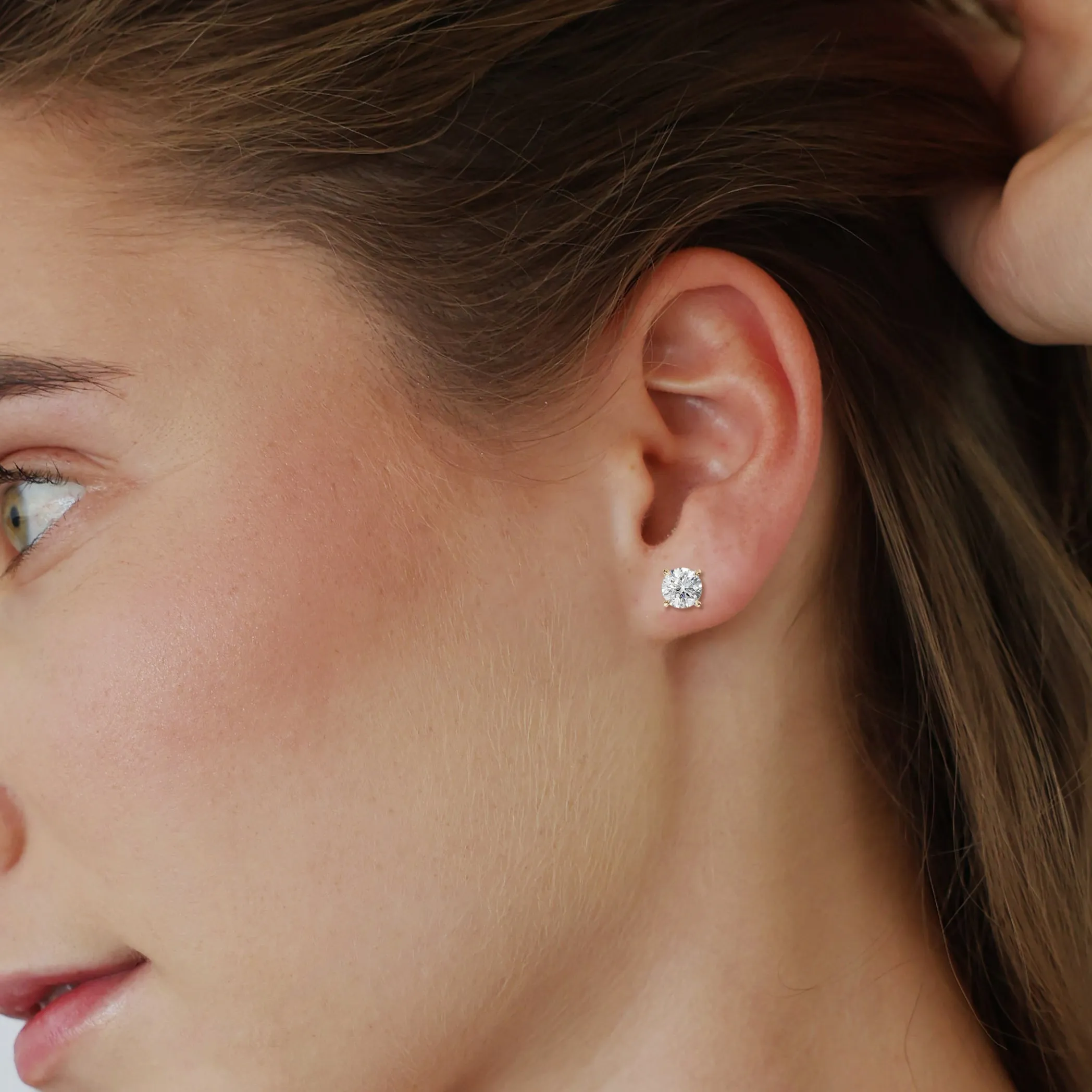 Four-Prong Solitaire Lab Grown Diamond Studs-Round