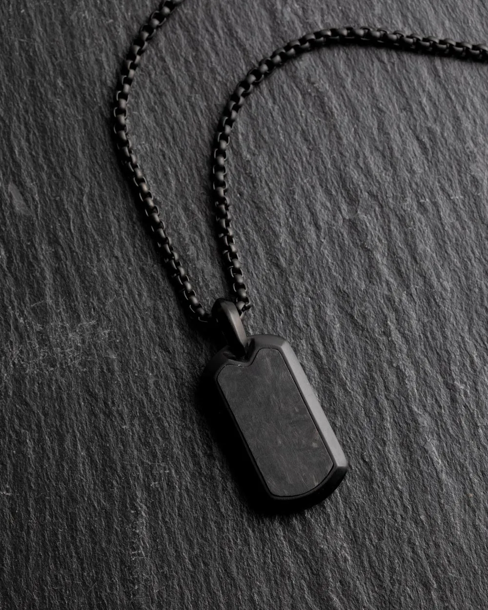 Full titanium necklace with black finish and Forged Carbon