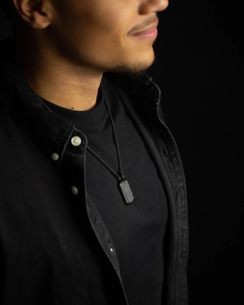 Full titanium necklace with black finish and Forged Carbon