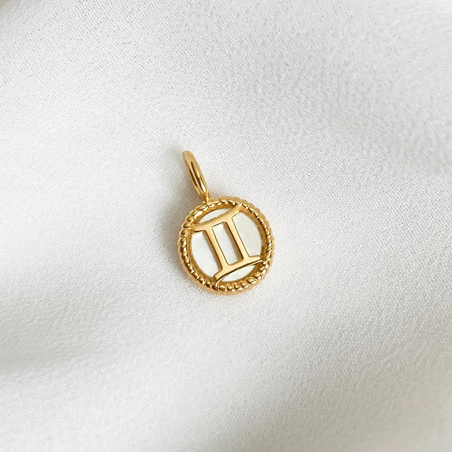 Gemini Zodiac Mother of Pearl 14K Gold Vermeil Pendant
