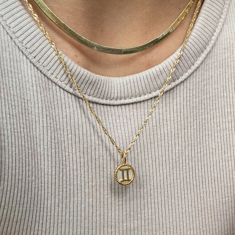 Gemini Zodiac Mother of Pearl 14K Gold Vermeil Pendant