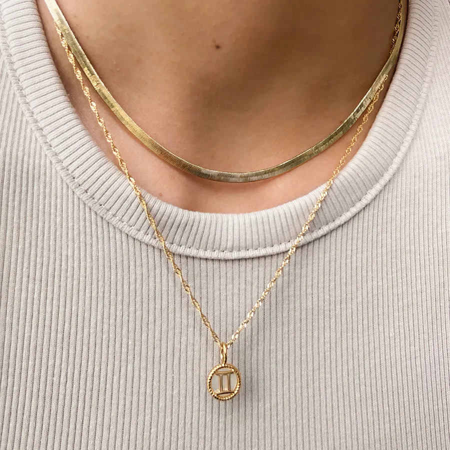 Gemini Zodiac Mother of Pearl 14K Gold Vermeil Pendant
