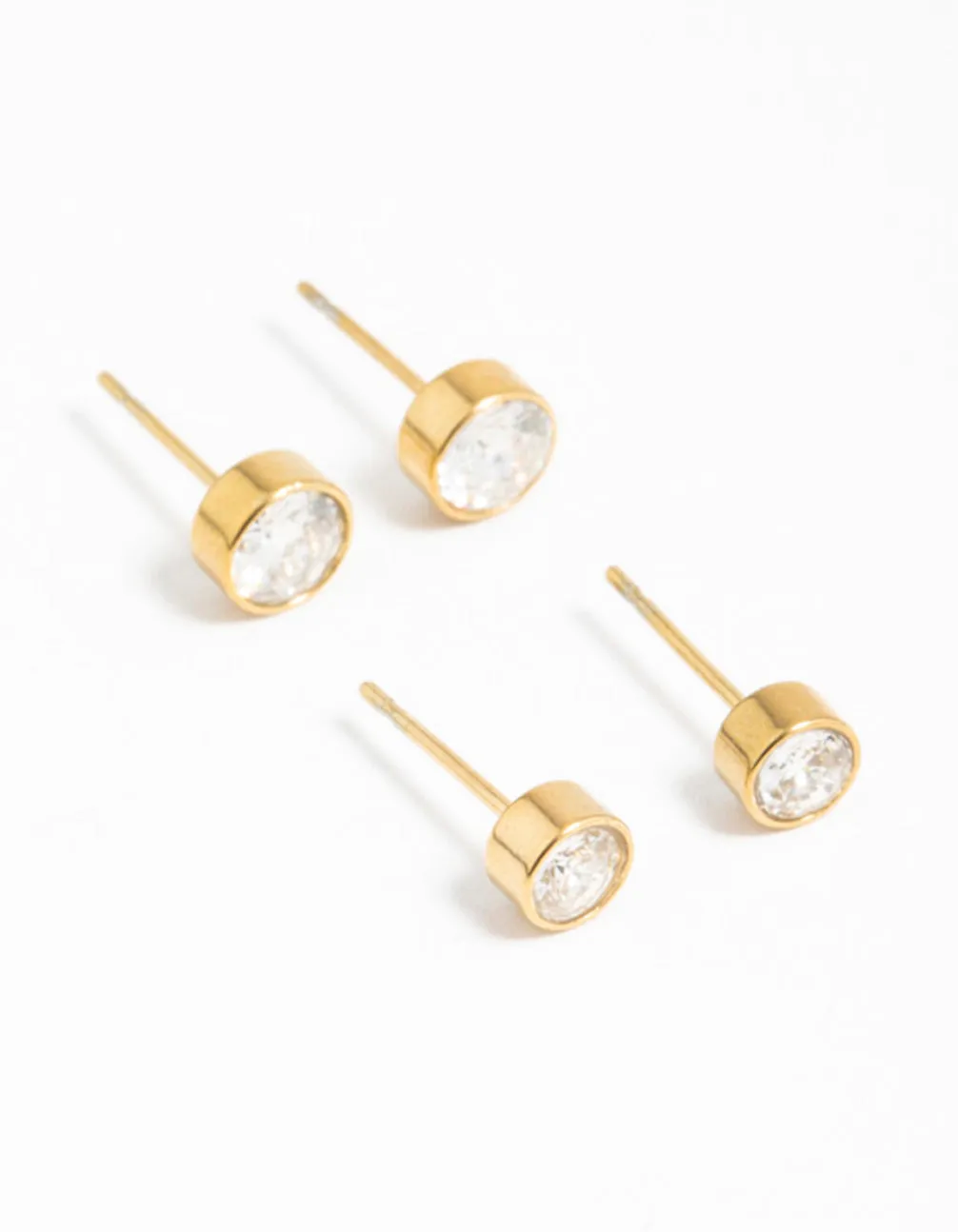 Gold Plated Surgical Steel Cubic Zirconia Bezel Stud Earrings