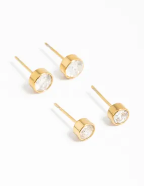 Gold Plated Surgical Steel Cubic Zirconia Bezel Stud Earrings