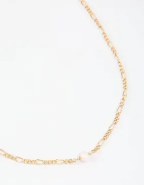 Gold Plated Surgical Steel Single Pearl Chain Pendant Necklace