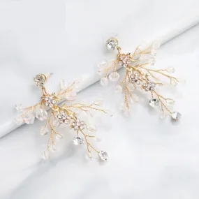 Handmade Austrian Crystal Bridal Floral Earrings Jewelry Accessory