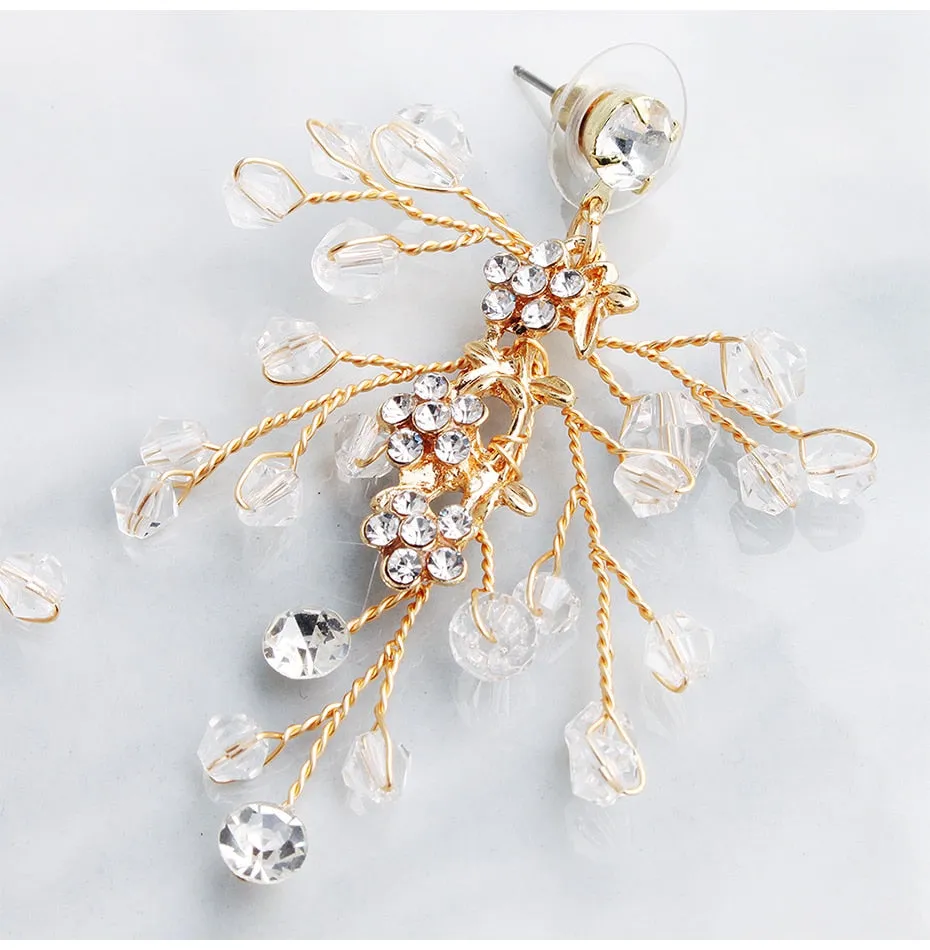 Handmade Austrian Crystal Bridal Floral Earrings Jewelry Accessory