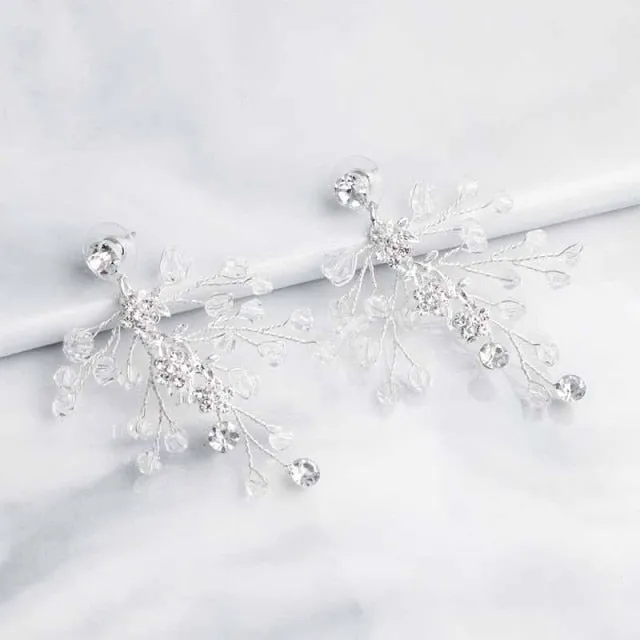 Handmade Austrian Crystal Bridal Floral Earrings Jewelry Accessory