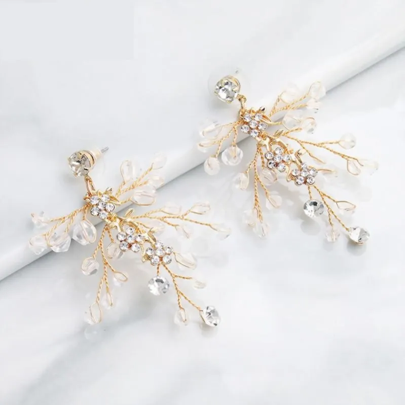 Handmade Austrian Crystal Bridal Floral Earrings Jewelry Accessory