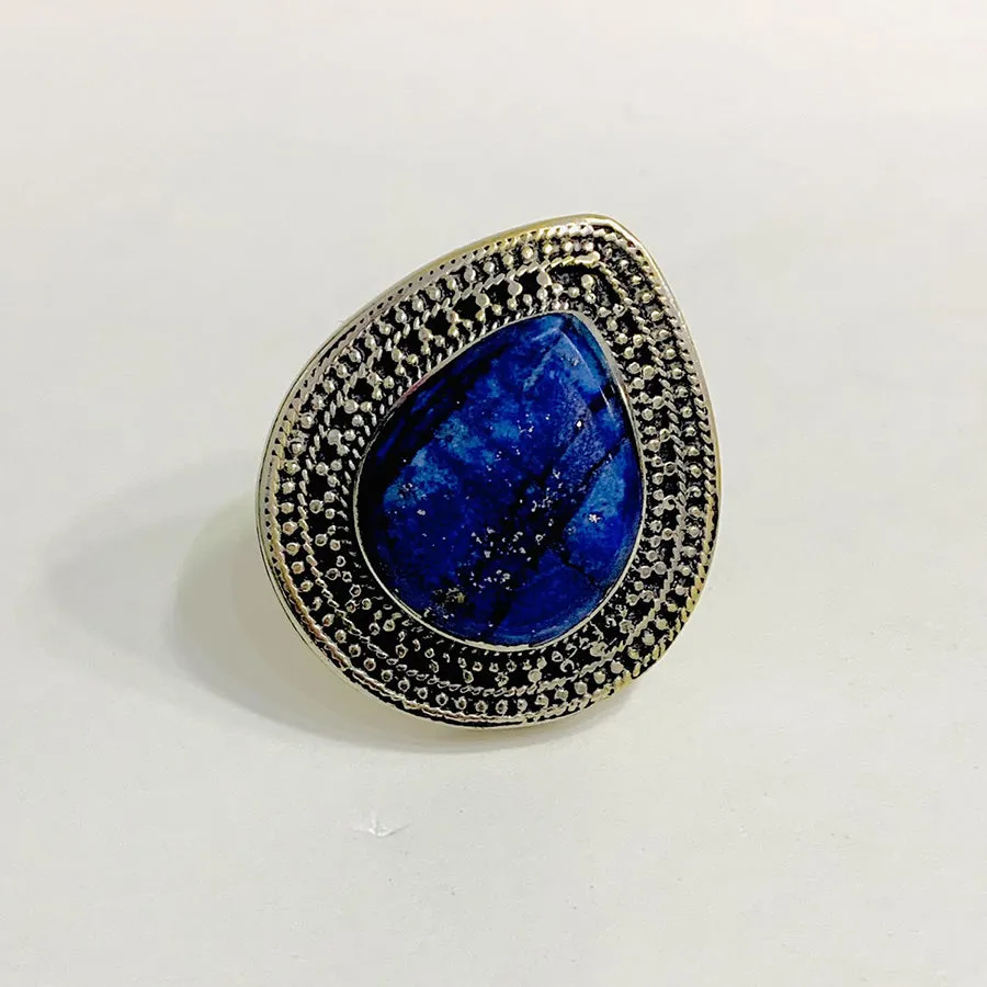 Handmade Lapis Lazuli Water Drop Stone Ring