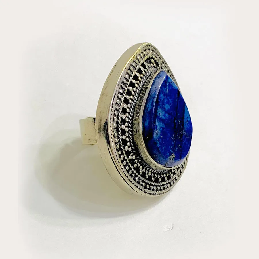 Handmade Lapis Lazuli Water Drop Stone Ring