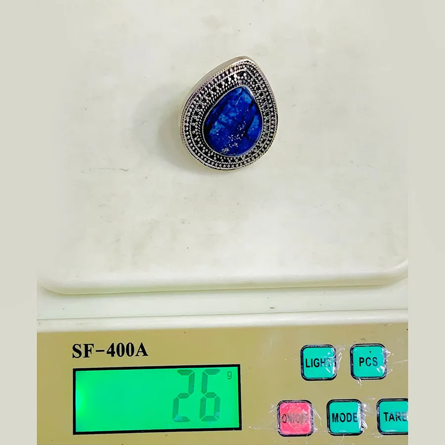 Handmade Lapis Lazuli Water Drop Stone Ring