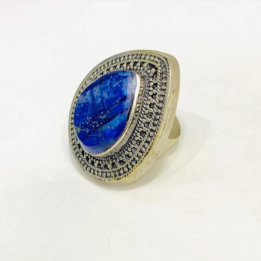Handmade Lapis Lazuli Water Drop Stone Ring