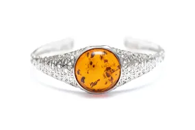 Handmade Modern Amber Arm Cuff - Sterling Silver Filigree Bangle