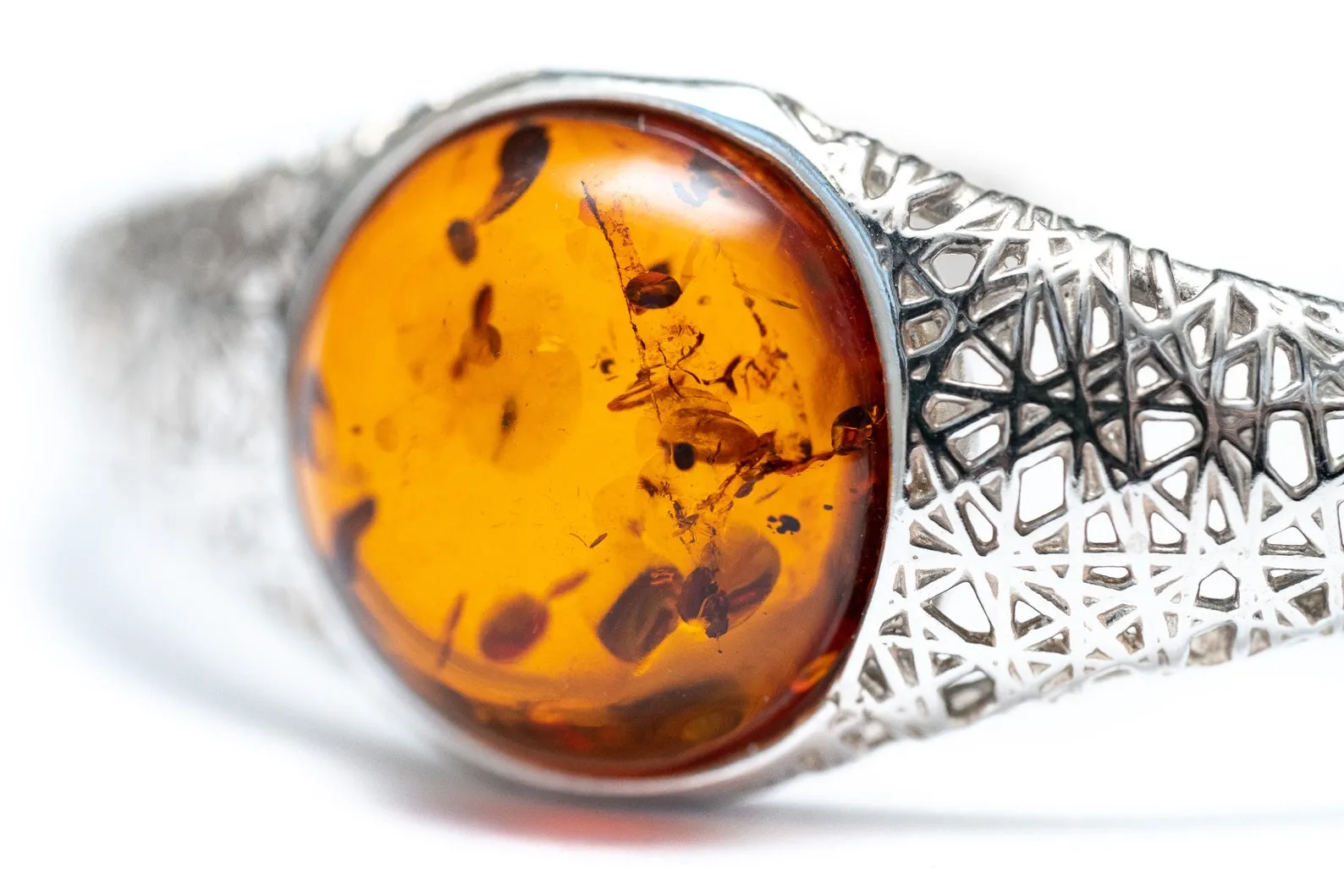 Handmade Modern Amber Arm Cuff - Sterling Silver Filigree Bangle