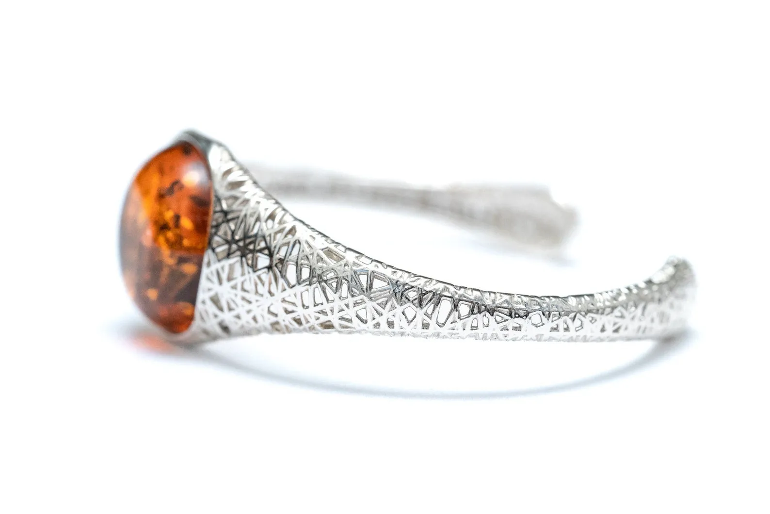 Handmade Modern Amber Arm Cuff - Sterling Silver Filigree Bangle
