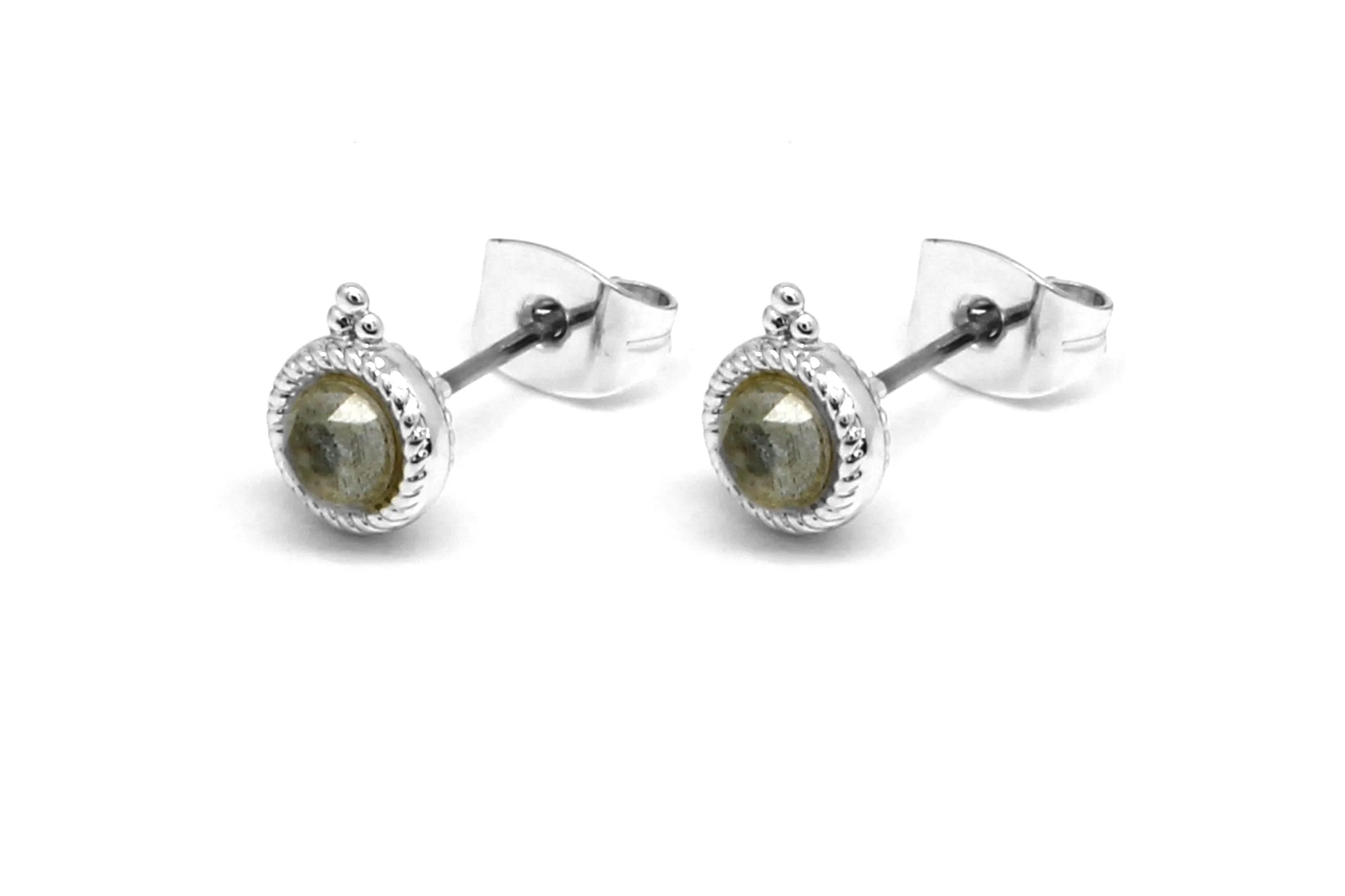 Labradorite Gemstone Silver Stud Earrings