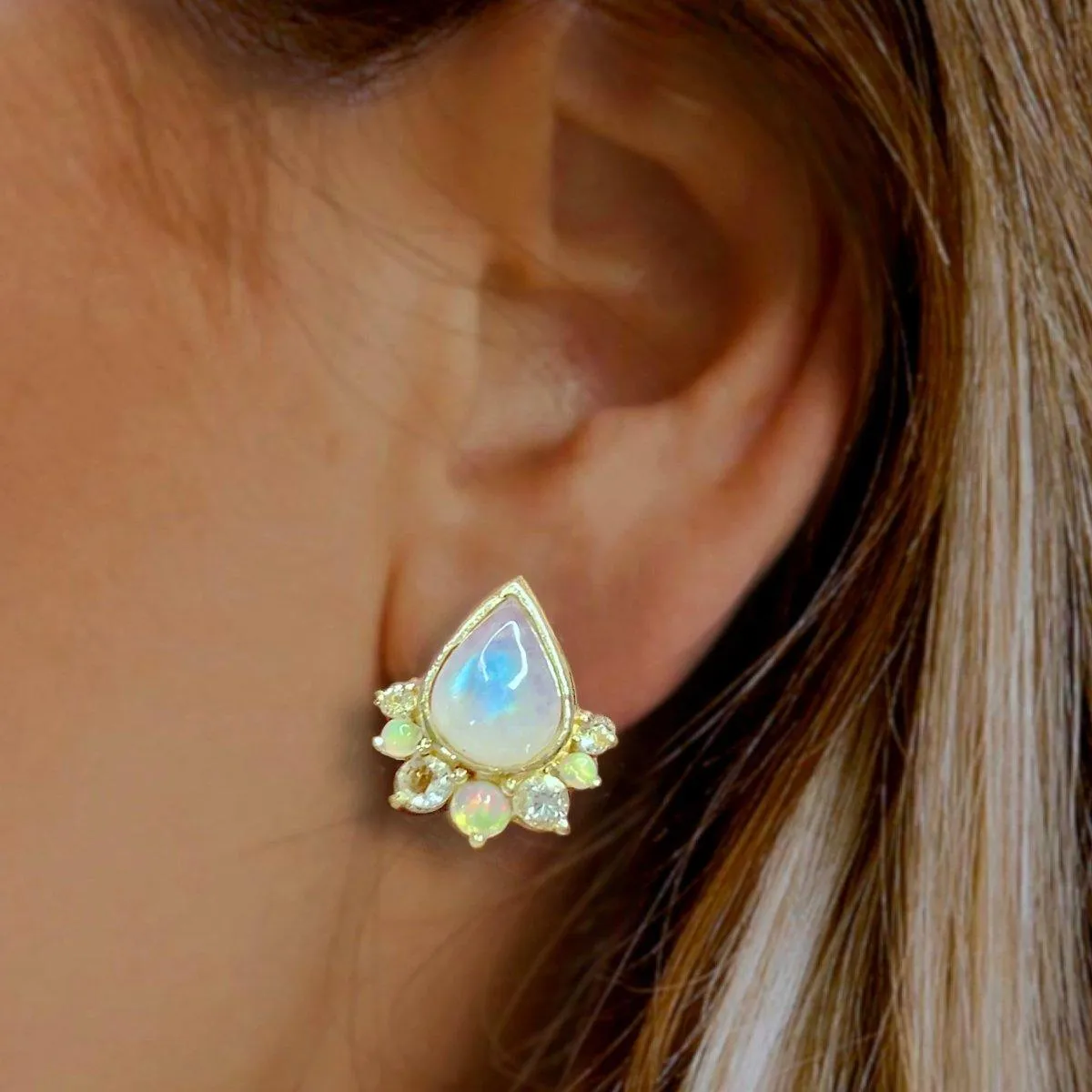 Laihas Premium Ballerina Gold Topaz, Opal and Moonstone Stud Earrings